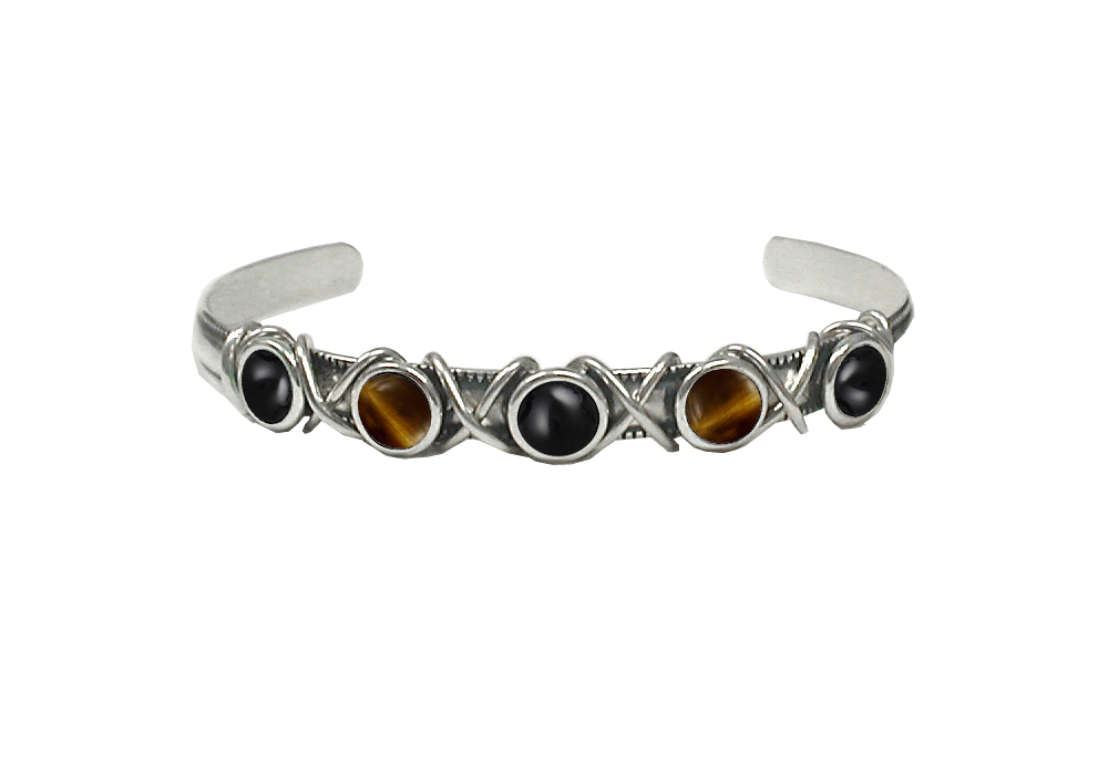 Sterling Silver Cuff Bracelet With Black Onyx And Tiger Eye Sterling Silver Cuff Bracelet With Black Onyx And Tiger Eye